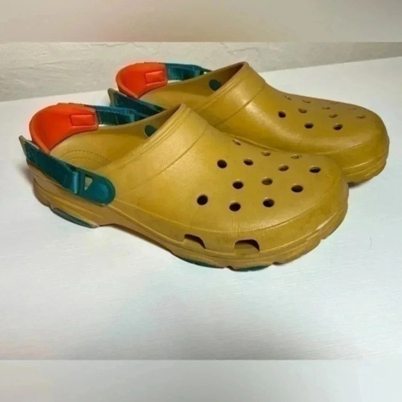 CROCS Other - Men’s khaki crocs size 12 with green and orange accents​